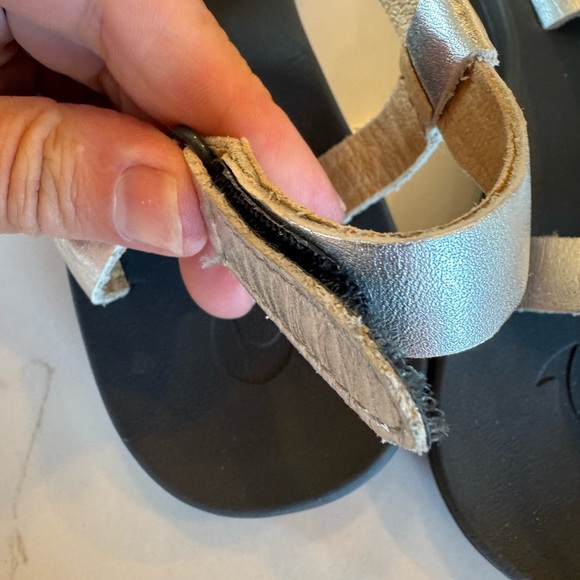 OluKai Women's Sandals in Black and Metallic Silver Straps/ Velcro Close Leather - Picture 8 of 10